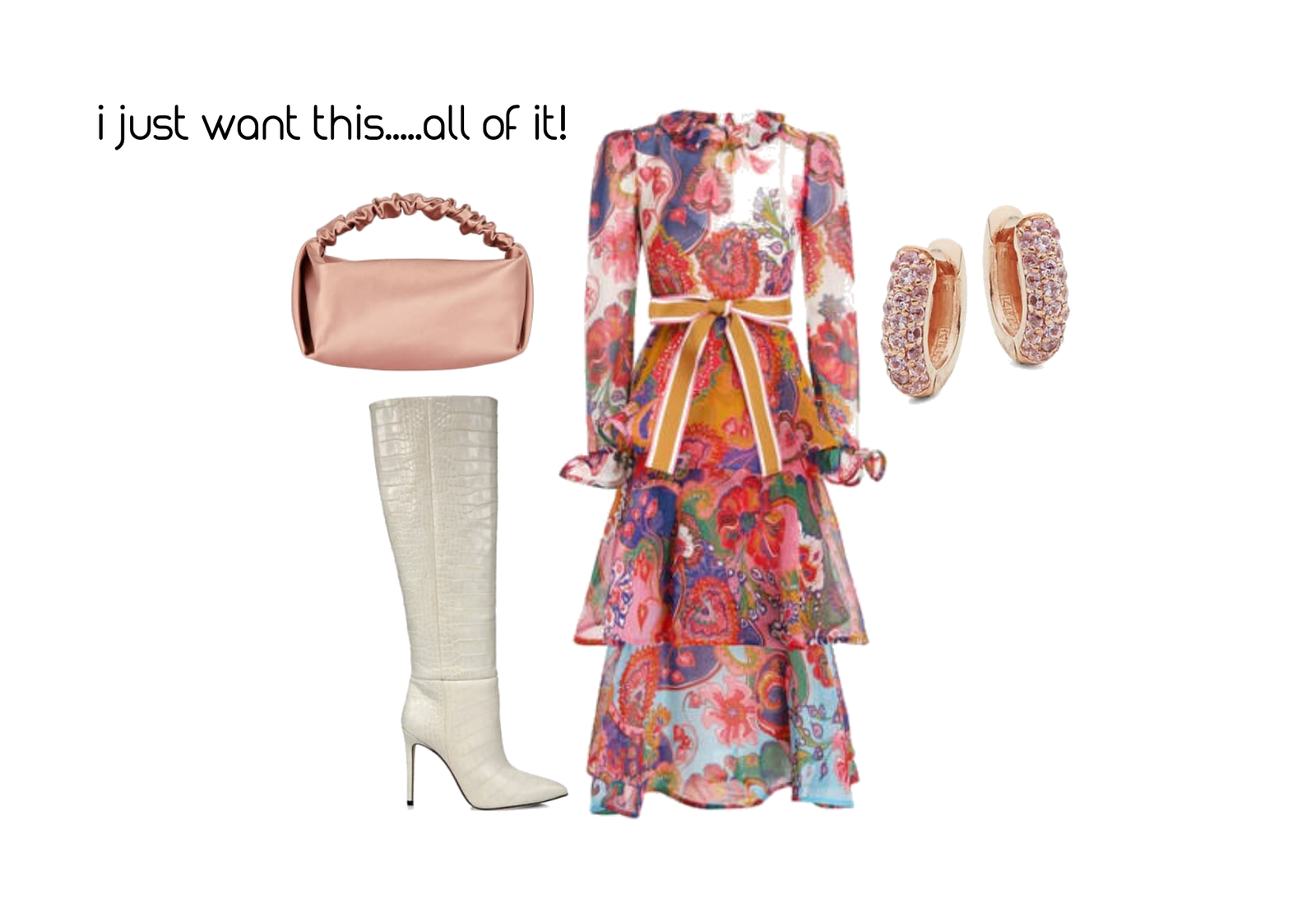 Handbag: Boots; Dress: Earrings